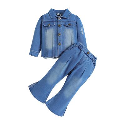 China Breathable Children's autumn new girls denim two-piece set of western style denim jacket split pants for sale