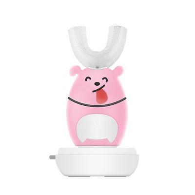 China 360 Degree Automatic Children's Electric Toothbrush U Shaped Portable Smart Bear Battery Operated Kids Waterproof Toothbrush for sale