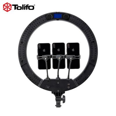 China TOLIFO 19inches 60W Output 3 Hotshoes RGB LED Ring Light Photography Light Work with Gimbal USB Mount for Video Vlogging R-1948RGB for sale