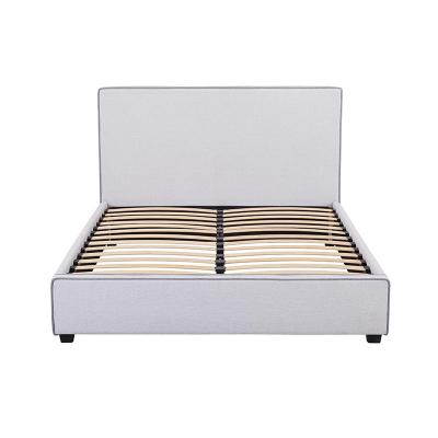 China Latest Modern Double Bed Bedroom Furniture High Headboard Luxury Light Gray Fabric Eco-Friendly Bed Te koop