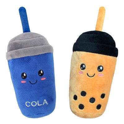 China Cute Stocked Plush Milk Tea Shape Sounding Pet Playing Chewing Dog Chew Toy for sale