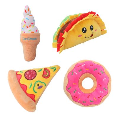 China Manufacturer Wholesale Choice Lunch Stocked Food Chew Ice Cream Pizza Donut Taco Plush Squeaky Dog Toy for sale