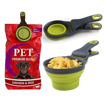 China Travel Non-automatic Multifunctional Spoon Clip Portable Measuring Cup Pets Dog Water Food Silicone Bent Bowl for sale