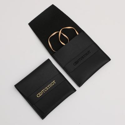 China Handmade Black PU Leather 8*8cm Custom Logo Jewelry Package Pouch, Earrings, Necklace Packaging Bags With Printed Logo for sale