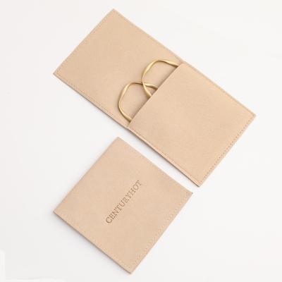 China Custom Made Necklace Ring Earring Bracelet Bag Wholesale Microfiber Logo Jewelry Bag Small Gift Envelope Sand Color for sale