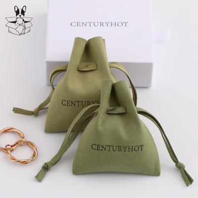 China 50 Custom Microfiber Luxury Elegant High Quality Green Jewelry Bags, Necklace Earrings Packaging Drawstring Bag With Logo for sale