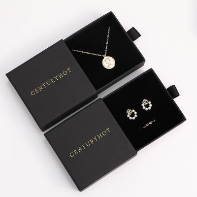 China Handmade Black 9*9*3.2cm Paper Jewelry Box Customized Logo Box Drawer Cardboard Box Chic Small Jewelry Packaging With Logo Custom for sale