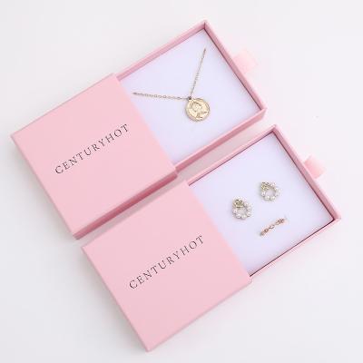 China Morden 9*9cm pink jewelry paper box, personalized drawer package box bracelet necklace earrings paper box with logo for sale