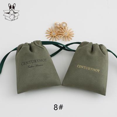 China Custom Morden Logo Green Luxury Suede Jewelry Pouch, Jewelry Drawstring Packaging Bags, Personalized Jewelry Bag With You Logo for sale