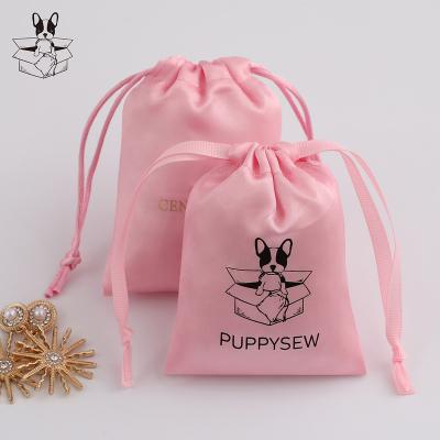 China 50 Custom Printed Modern Luxury Pink Satin Jewelry Packaging Bags, Personalized Jewelry Pouch Dust Bag With Logo for sale