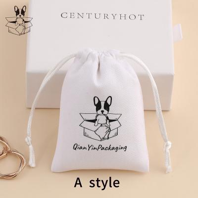 China Eco-friendly Morden White Cotton Jewelry Pouches, Drawstring Packaging Bags, Jewelry Gift Bags With Custom Printed Logo for sale