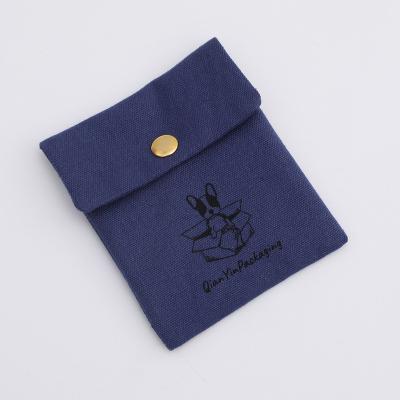 China Snap Button Bag Navy Blue Canvas Jewelry Bags Wholesale Packaging Bags With Button, Soft Cotton Jewelry Pouch With Logo Customization for sale