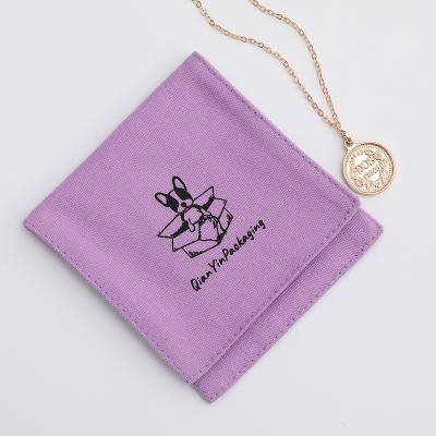 China Custom Logo Printed 6*8cm Instant Bag Purple Canvas Button Jewelry Bags,Handmade Envelope Flap Pouch,Necklace,Earrings Packing Bags for sale