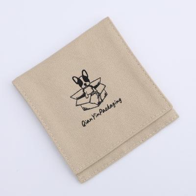 China Khaki Button Snap Bag Cotton Jewelry Pouch, Envelope Flap Jewelry Packaging Bag, Necklace Pouch With Logo Customization for sale