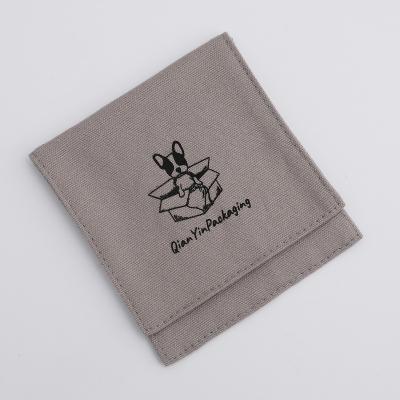 China Snap Bag Gray Canvas Jewelry Envelope Pouch, Jewelry Packaging Bag, Jewelry Flap Button Pouch with Custimozation Logo for sale