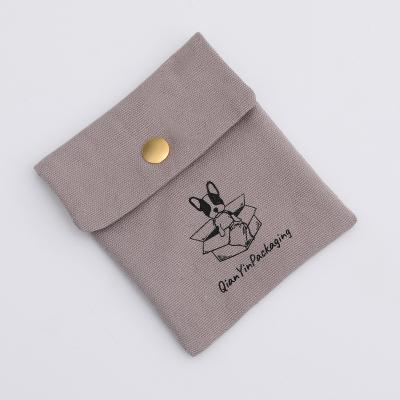 China Gray Canvas Bags Wholesale Jewelry Snap Button Bag Jewelry Packaging Bags, Soft Cotton Jewelry Pouch Necklace Bag With Logo Custom for sale