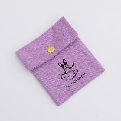 China Purple Button Snap Bag Canvas Jewelry Bags Wholesale 6*8cm Jewelry Packaging Bags, Soft Canvas Jewelry Pouch Necklace Bag With Logo Custom for sale