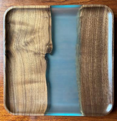 China Other Epoxy Resin Black Walnut Serving Tray Luxury Decorative Solid Wood Dish For Tea Coffee Bread Food Fruit Dessert Dinner for sale