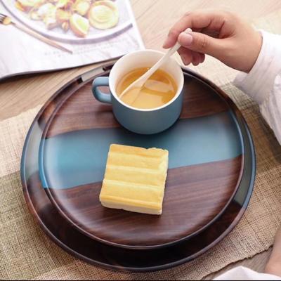 China Household Minimalist High Quality Wholesale Epoxy Black Table Walnut Wooden Dish for sale