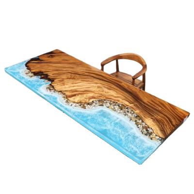 China Other Ocean Style Luxury Finish Solid Walnut Epoxy Resin Epoxy Wood River Top Wooden Table River Dining Table for sale