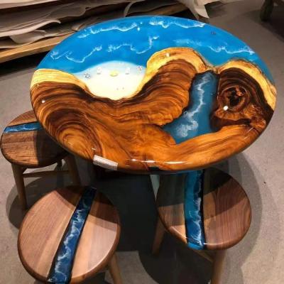 China Other living room furniture luxury custom round ocean river epoxy table with 4 stools for for hotel restaurant home office for sale