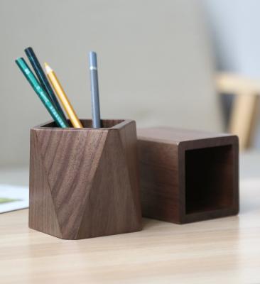 China Other Wholesale High Capacity Quality Black Walnut Brush Pot Pen Case for sale