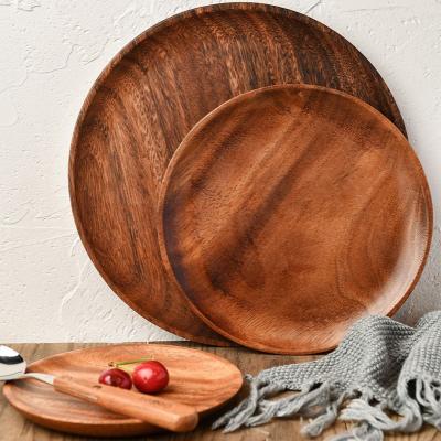 China Japanese Top Minimalist High Grade Round Tea Tray Dish Acacia Wood Round Grade Fruit Snake Bread Dish Or Dish for sale