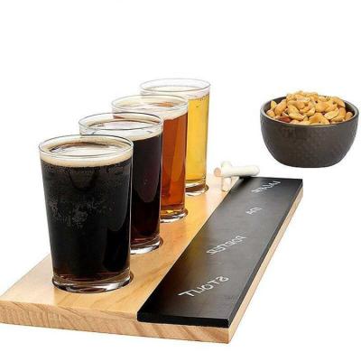 China Eco-Friendly Beer Sampler Flight Sampler Set 4-6oz Pilsner Beer Serving Rack with Wooden Pallet and Table Tasting Serving Tray for sale