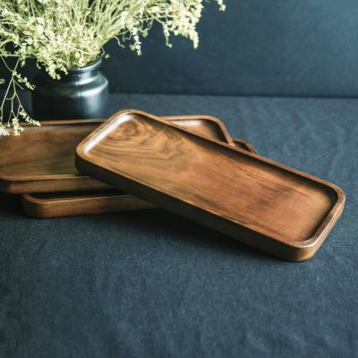 China Black Walnut Rectangular Tableware Tray Dish Minimalist Solid Wood Wooden Serving Tray Handcrafted Decorative Trays for sale