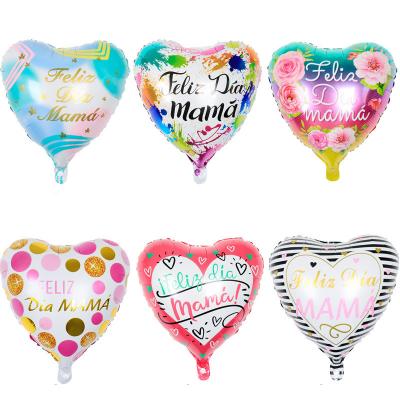 China Promotional Wholesale Happy Mother's Day Foil Balloons 18inch Heart Shape Spanish Toy Factory Foil Balloons For Party Decoration for sale