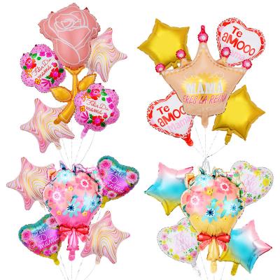 China Toy Factory Wholesale 2022 New Five-pointed Star Holiday Set Party Decoration Promotional Love Crown Flower Balloon Mother's Day for sale