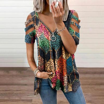 China Latest Dropshipping Anti-Shrink Design Printing Women's T-shirts V-Neck Short Sleeve Cotton Oversized T-Shirts for sale