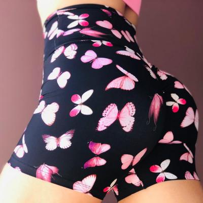 China Breathable Sexy Custom Gym Sports Butterfly Print Women Workout Yoga High Waisted Workout Yoga Shorts for sale