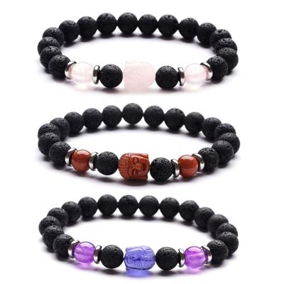 China Lead Free Healing Crystal Beads with Black Lava Stone Scented Essential Oil Diffuser Bracelet for sale