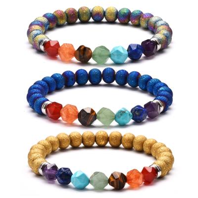 China Lead Free Healing Seven Chakras Beads 8MM Geode Agate Plating Bracelet for sale