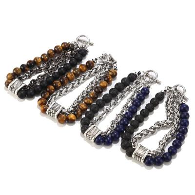 China Lead Free Stainless Steel Chain With Natural Stone Glass Beads Bracelets For Men for sale