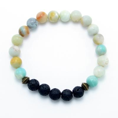 China TRENDY 8mm Lava Rock Natural Stone Amazon Beads Beaded Essential Oil Diffuser Couple Bracelet for sale