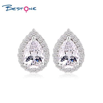 China Brass Zirconia Quality Size Bestone Stud Earrings With Elegant Teardrop Charm For Women Silver Earring 2021 for sale