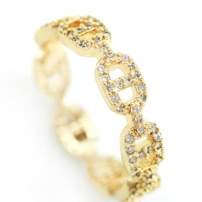 China De Bestone Lead Free Jewelry Ladies Fashion Full CZ Trendy High Quality Diamond Chain Link Hip Hop Zircon Women's Ring 5mm for sale