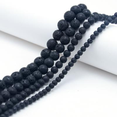 China Wholesale Stone Jewelry Making Supplier 4/6/8/10mm Lava Round Natural Stone Beads Black For Bracelet for sale