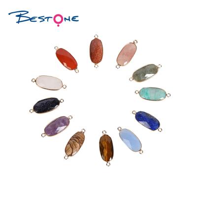 China E-Co Fashion Friendly Jewelry Multicolor Bestone Natural Stone Oval Shape Pendant Charm For Bracelet Jewelry Making for sale