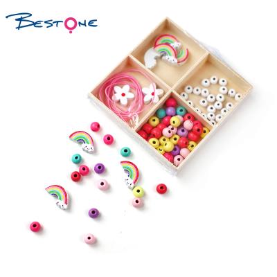 China Eco-Friendly Wholesale E-Co Bestone DIY Handmade Wooden Beads Kids Set For Bracelet Making for sale