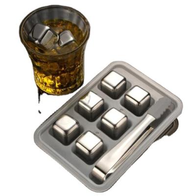 China Sustainable 8pcs set Food Grade Stainless Steel 304 whiskey wine stone Ice Cube in square shape with silicon tong for bar and home use for sale