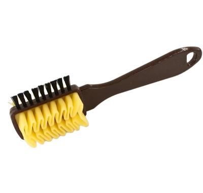 China Easy Clean Promotional suede Nubuck 4 Way soft shoe Brush plastic clean brush with wooden handle OEM logo available for sale