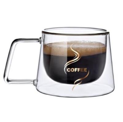 China Sustainable Wholesale Heat cold Resistant 200ml High Borosilicate Double Wall Clear Glass Coffee Mug Cup 250ml 300ml with handle for sale