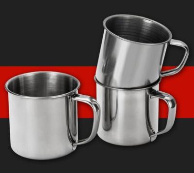 China Sustainable Stainless Steel Mugs Food Grade SS 304/410 metal whiskey beer milk mugs in customized sizes and logo for promotion for sale