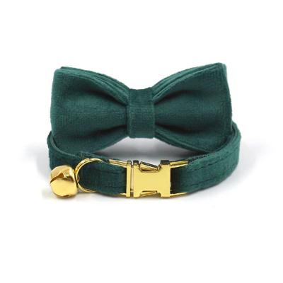 China Sustainable New hot sale Green Christmas pet cat collar for dog with bell and bowknot for lovely kitty gold silver black buckle for sale