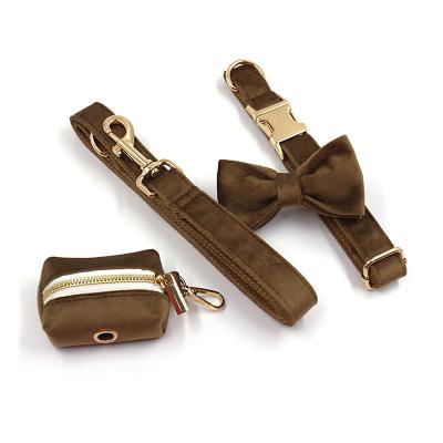 China Sustainable New Fashion Pet dog collar leash set with poop waste bag dispenser and bowknot for sale