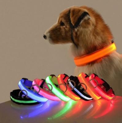 China Lights USB Rechargeable LED dog collar glow in dark adjustable polyester water resistant pet collars for safety night walking dogs for sale