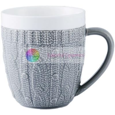 China 425ml Embossing Personalized Ceramic Coffee Cups Custom Ceramic Cups for sale